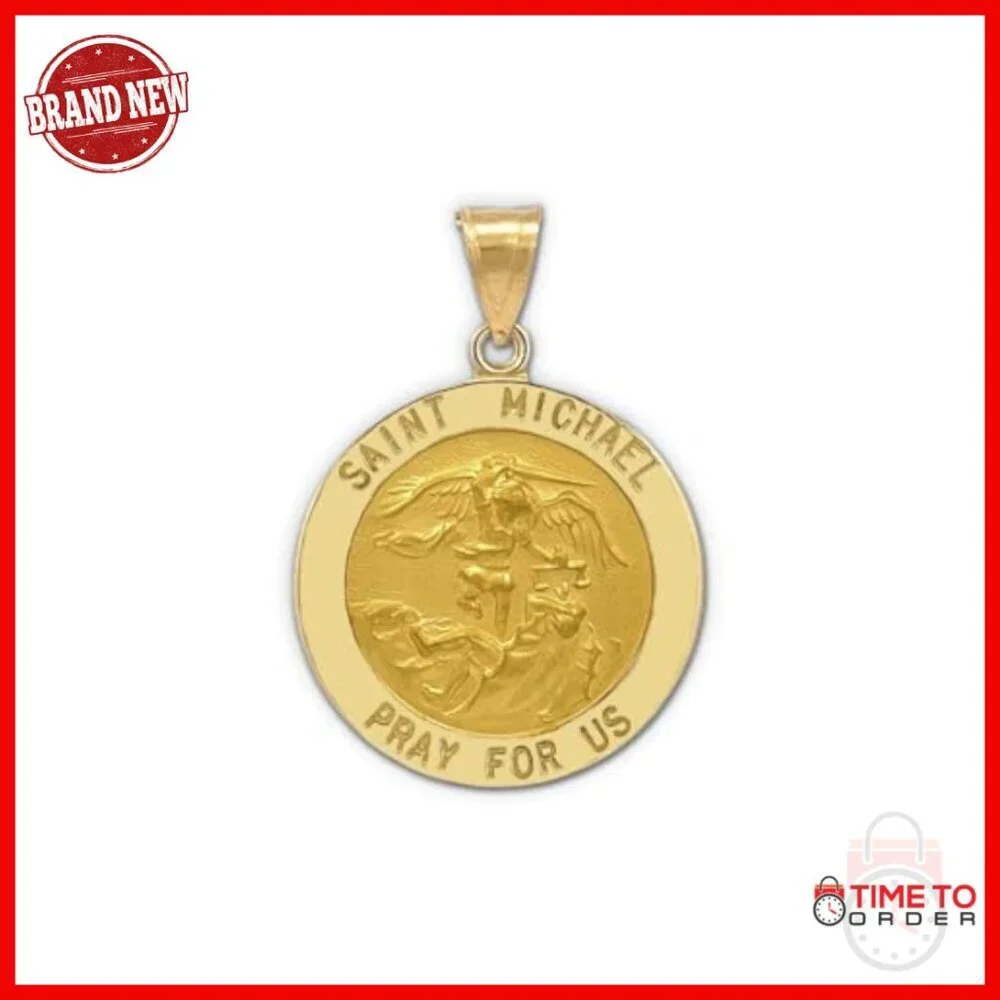 14K Gold Saint Michael Pendant, 1 Inch Religious Jewelry for Men Women